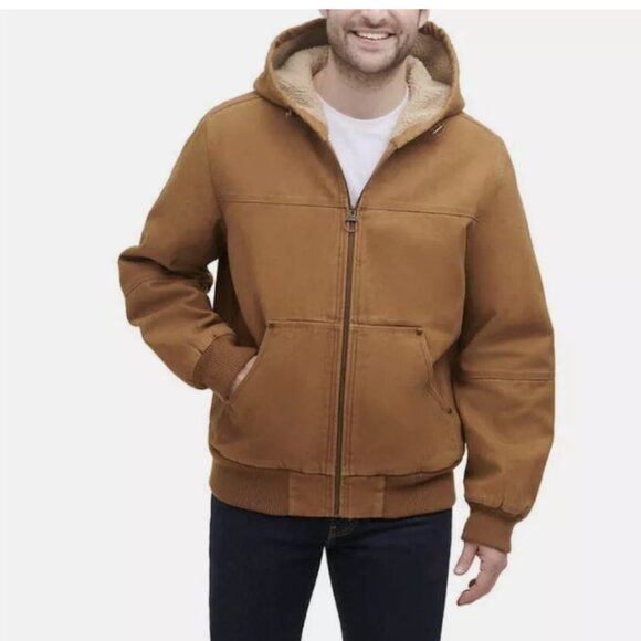 Bass Men's Sherpa Lined Canvas Bomber Full Zip Jacket